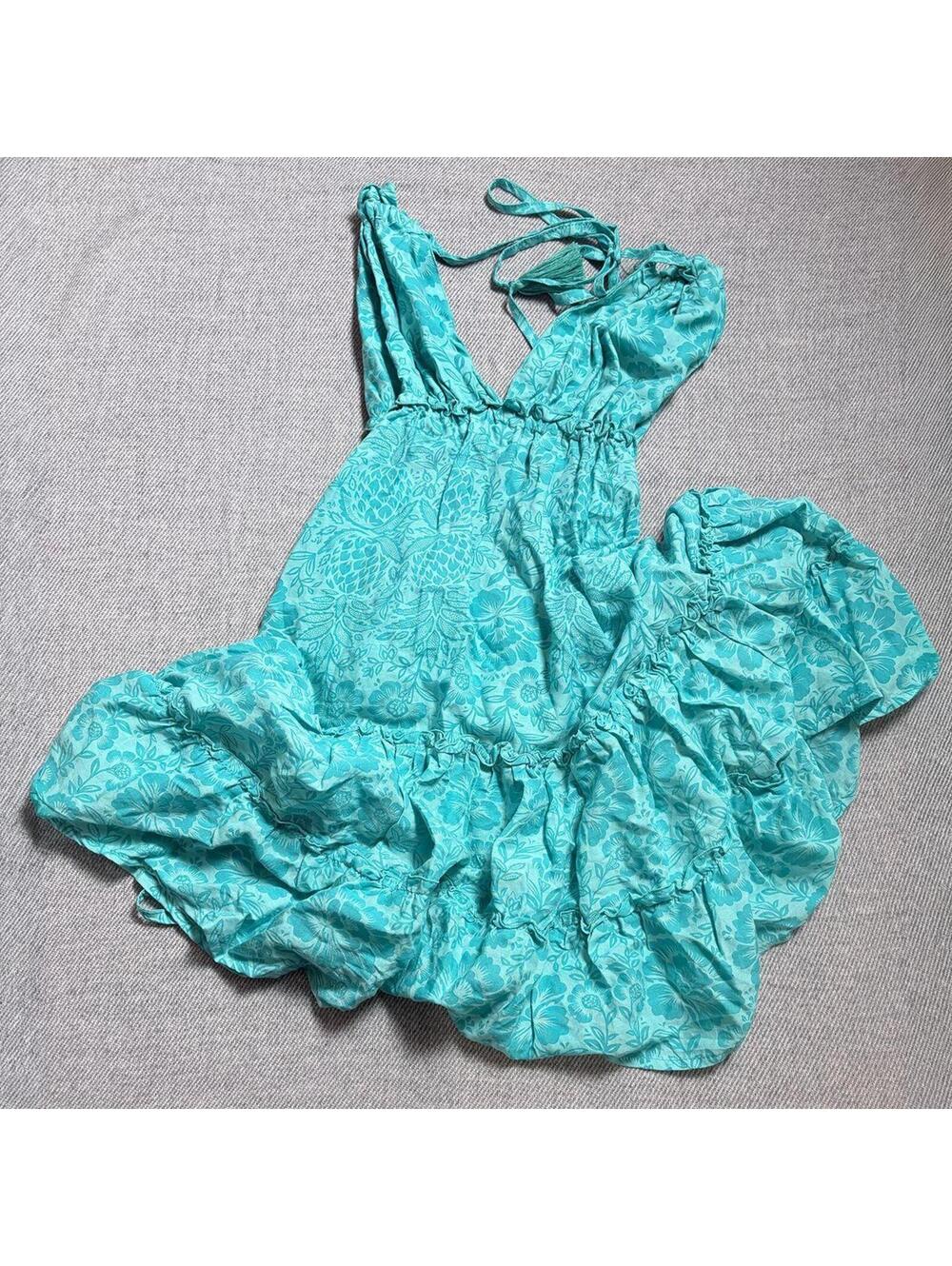 Cinta Tomato Turquoise Spaghetti Strap Sundress M - Picture 2 of 5